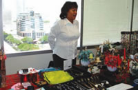 Elizabeth Rahr Elizabeth Rahr (RA) of Sakuma Realty with Christmas decorations and jewelry at last year's Abe Lee Realty Craft & Bake Sale.